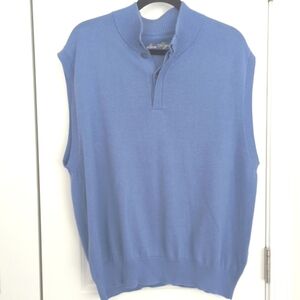 Ben Hogan Men's L Quarter Button Golf Sweater Vest Pullover Blue Pima Co…